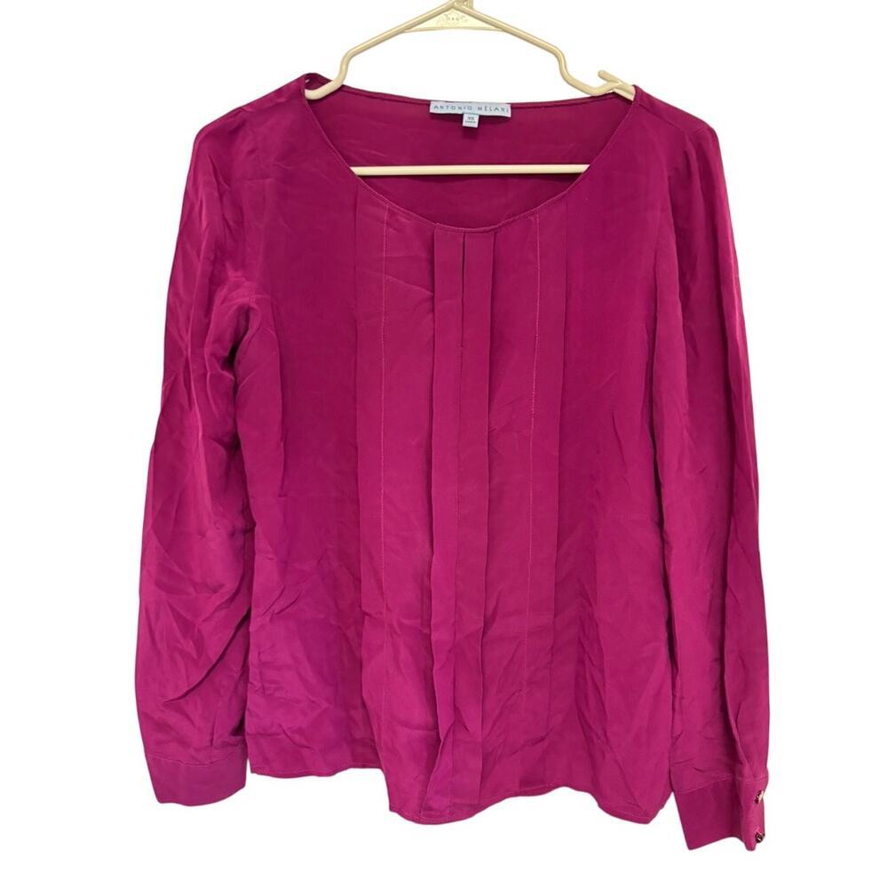 ANTONIO MELANI long-sleeved magenta blouse 100% Silk Size XS